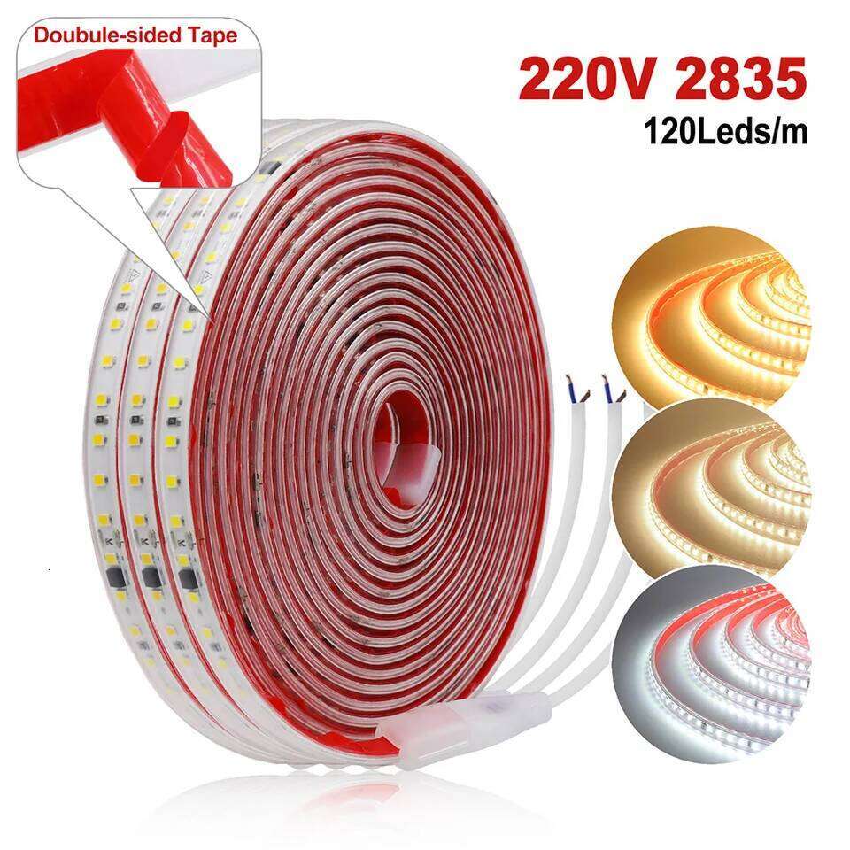 AC 2835 Led Strip Lights Dimmable 220V 230V 120 LEDs/m 0.5m 1m 2m 5m 10m 20m 50m Waterproof High Brightness Diode Tape Adhesive Z260206
