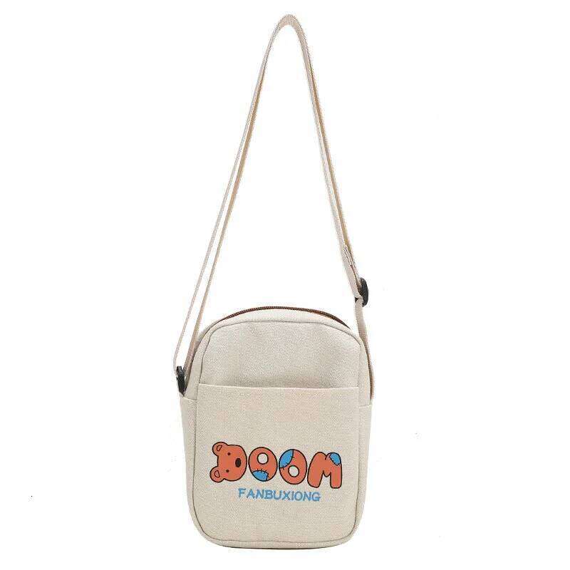 Cute Cartoon Bear Print Canvas Shoulder Crossbody Bags Student Messenger Girls Women Fashion Small Satchel Travel Phone Bag XJ260129