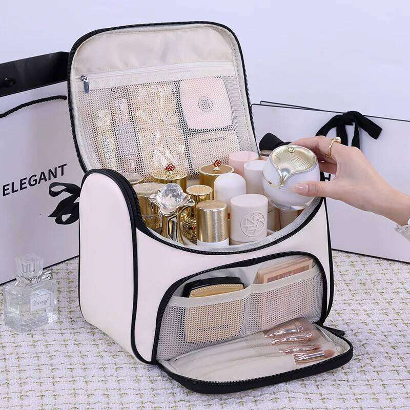 New Makeup Portable PU Leather Cosmetics Organizer Large Capacity Storage Travel Essential Women's Bag Y260206