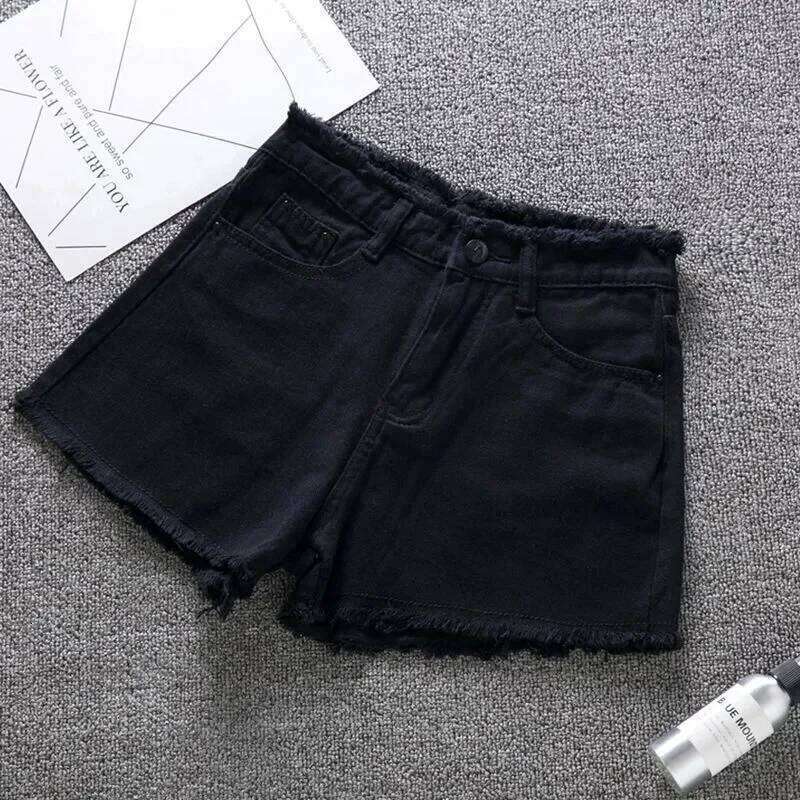 2025 Summer Woman High Haist Shorts Fashion Rough-edges Denim Short Schoolgirl Casual Pants Blue Black White Jeans C260206