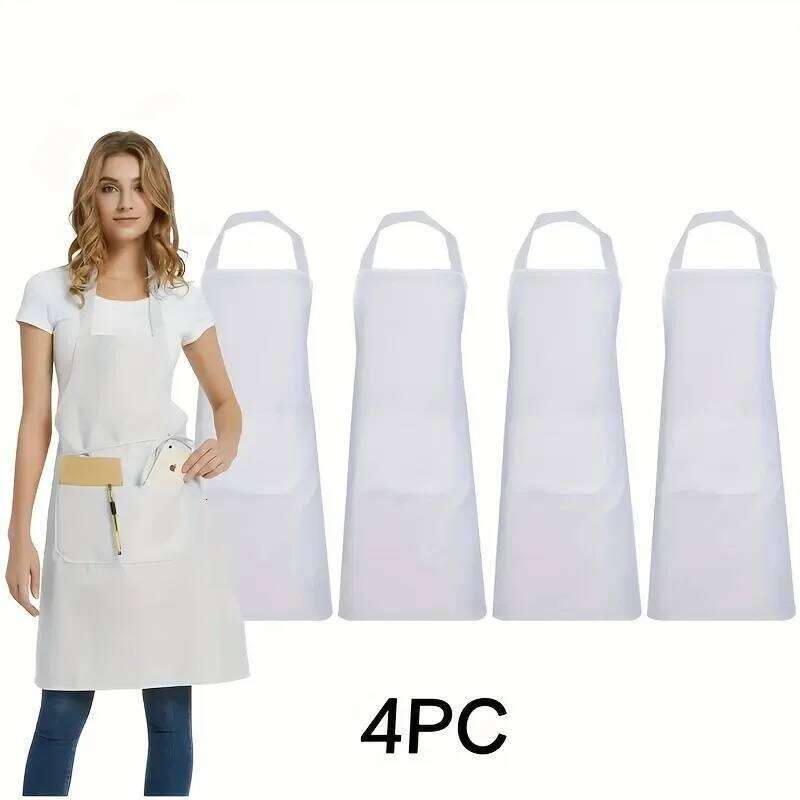 4pcs Adjustable Canvas Aprons with Pockets Comfort Fit for Cooking Chefs Waiters BBQs Hairdressers Easy Clean S260205