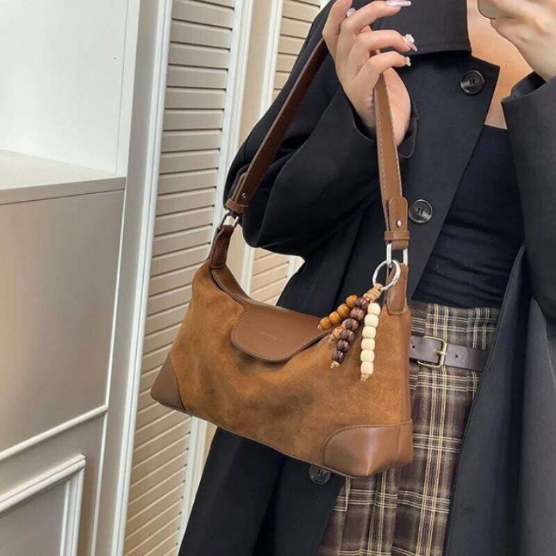 Fashion Versatile Solid Faux Suede Hobos Shoulder Autumn & Winter 2026 New Style Sense of Luxury Women's Crossbody Bags XJ260129