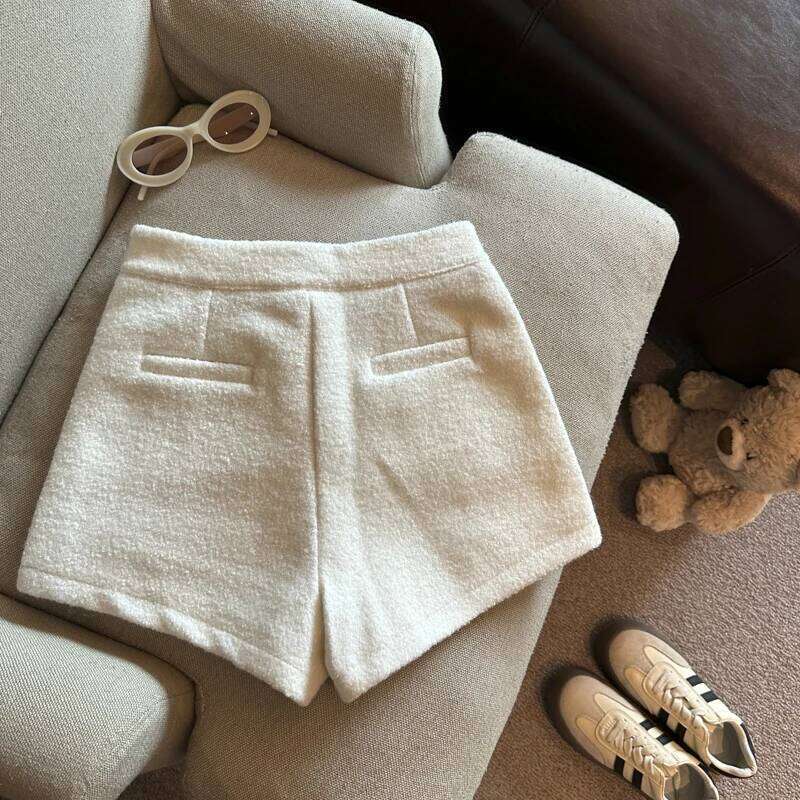 Women's Autumn Winter Wool&blend High Waist Shorts Lady Streetwear Solid Color Boots Short Pants XJ260206
