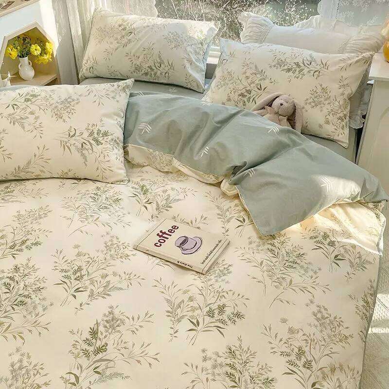 Ins Duvet Cover No Filler with Pillowcases Flat Sheet Floral Rabbit Cute In Stcok Summer Fall Home Decoration Beding Set XJ260206