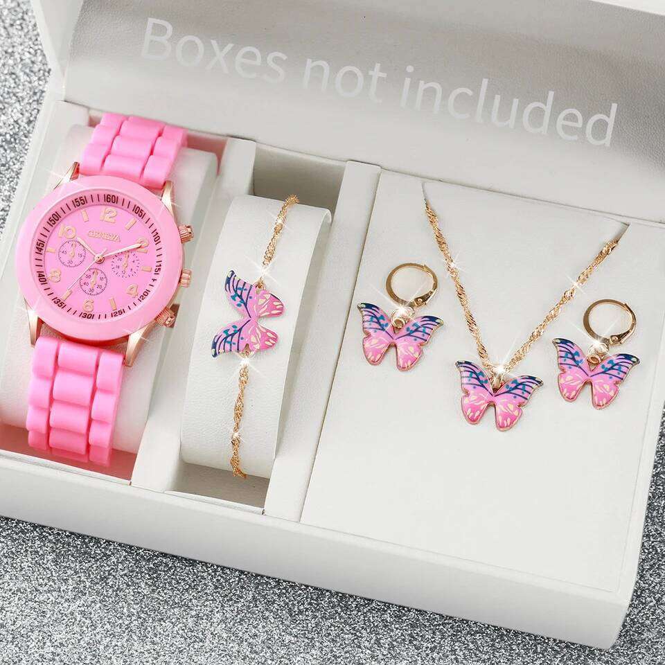 5/6PCS Fashion Women Watches Casual Silicone Band Ladies Quartz Watch Jewelry Set Relogios Feminino Girls Clock GiftWithout Box Z260206