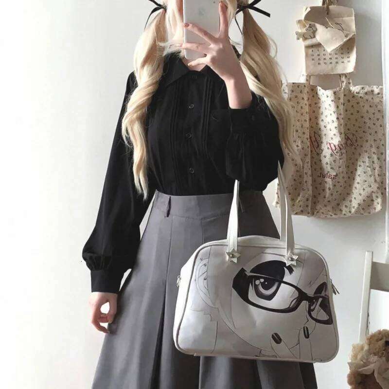 2025 New Japanese Anime Y2k Handbag Large Capacity Student Tote PU Jk Uniform Harajuku Shoulder Casual Bags For Women Y260205