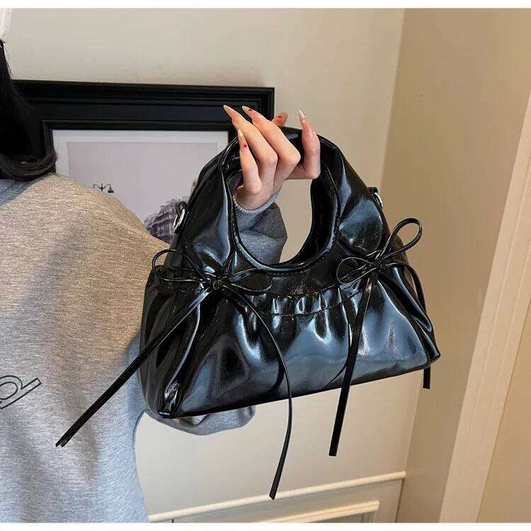 Luxury Brand PU Leather Pleated Women's Handbag Square Sweet Elegant Crossbody Boston Tote Casual Bow Bucket Shoulder Bag Y260205