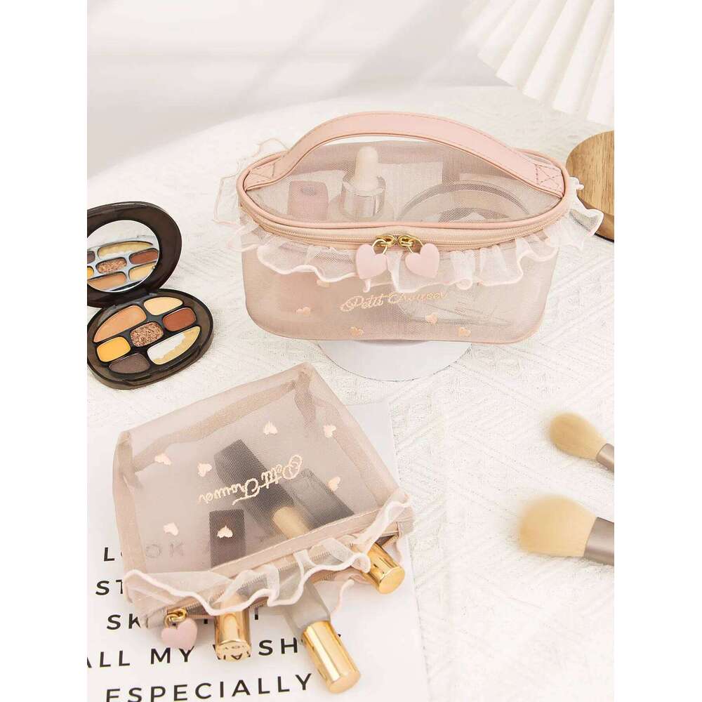1 piece/set large capacity mesh multifunctional portable toiletries storage bag, ruffle makeup bag Y260206