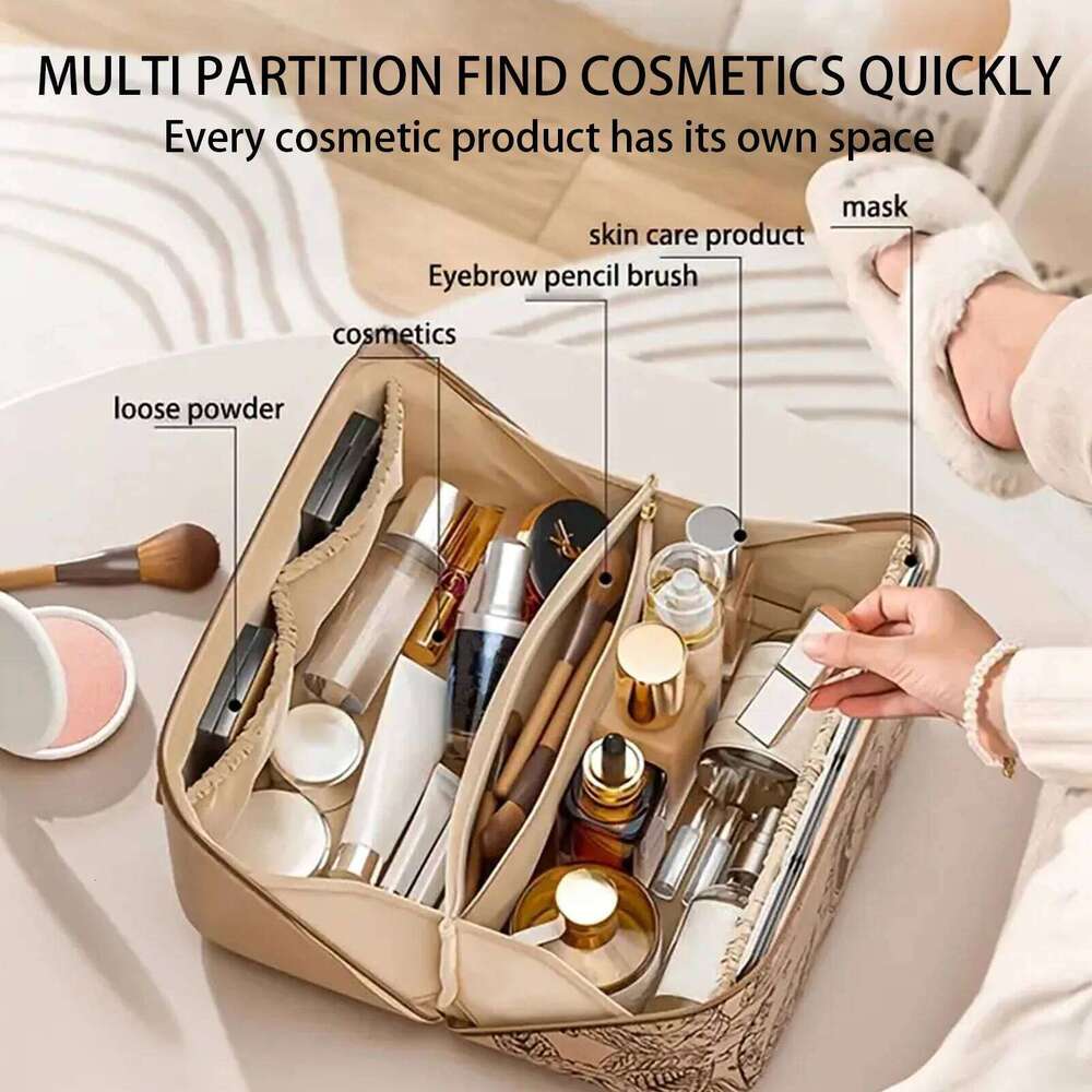 Fashion Women's Cosmetic Bags PU Waterproof Makeup Large Capacity Handheld Stylish Pillow Travel Toiletry Bag Y260206