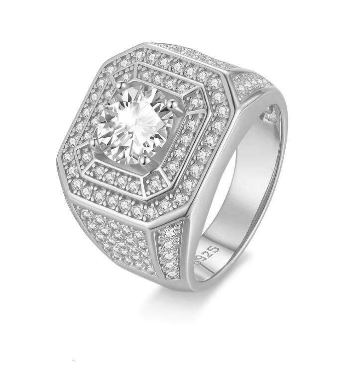 Moissanite Rings Gra Certified 925 Sterling Silver Men's Classic 18K Gold Plated Brilliant Cut Prong Setting Custom Ring VVS