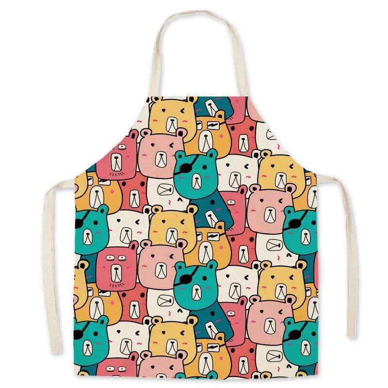 Parent-child Cartoon Kitchen Apron Cute Dinosaur Bear Cat Printed Home Sleeveless Unisex Cotton Linen Aprons Baking Accessories S260205