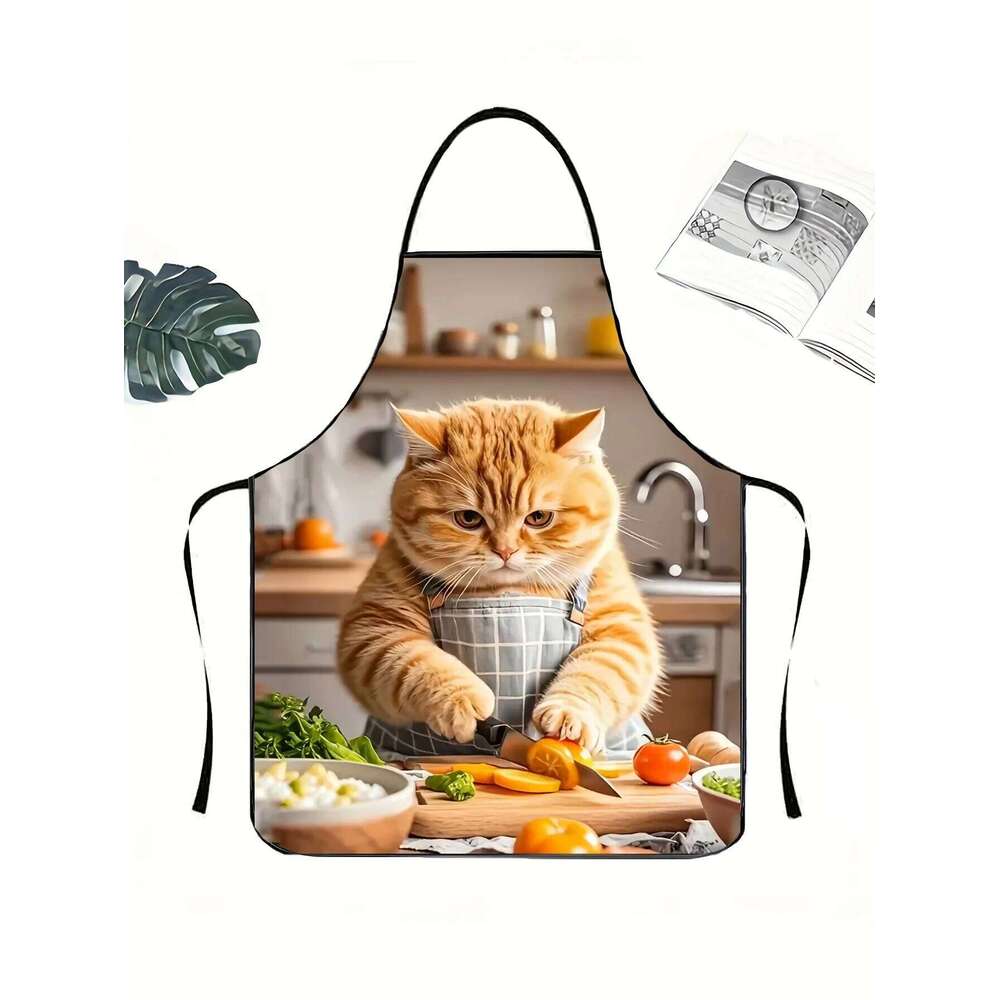 Cute Cat Cooking Waterproof Polyester Kitchen BBQ Apron for Women Gift S260205