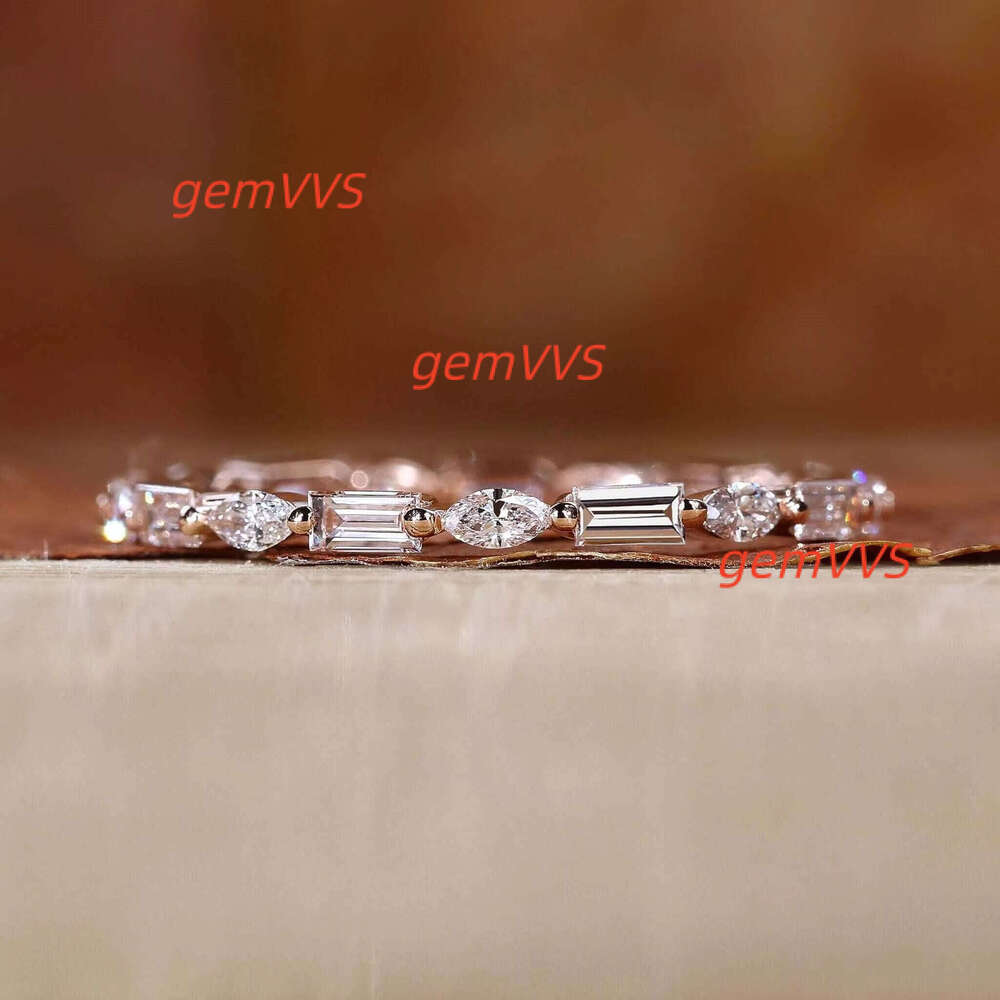 Igi CVD HPHT Lab Grown Created Diamond 14K/18K Solid Gold Eternity Wedding Match Band Ring Bezel Setting White For Women/Men