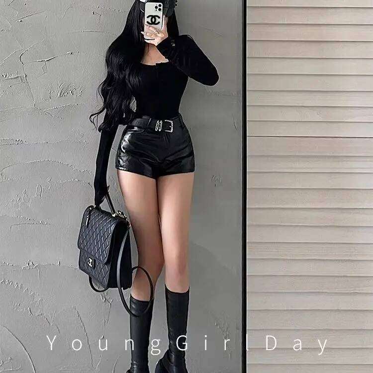 25 New High Waist Pu Leather Women Hot Pants Black Slim Skinny Boots Shorts C260206