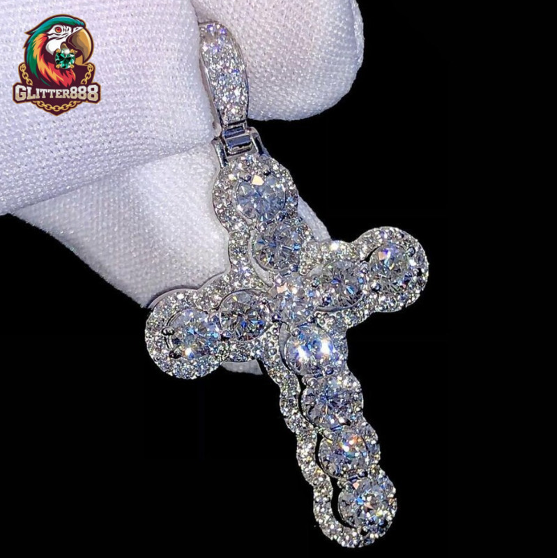 Pass Diamond Test Cross Pendant Moissanite Hip Hop Jewelry Iced Out 925 Silver Custom Moissanite Pendant