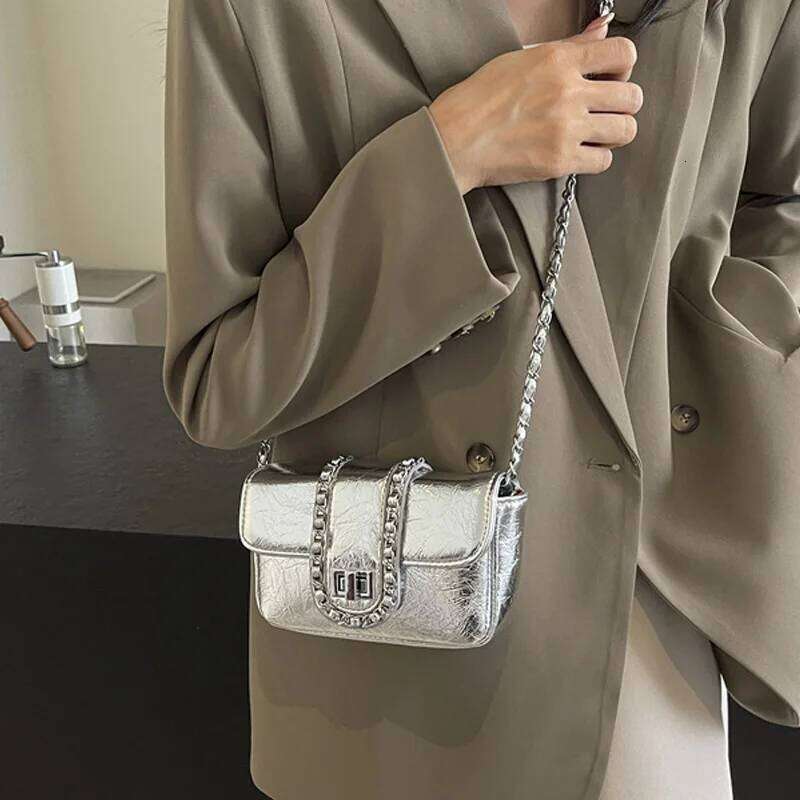 Silvery Luxury Handbags And Purse Women Flip Bags PU Leather Messenger Shoulder Female Chain Crossbody Bag Y260205