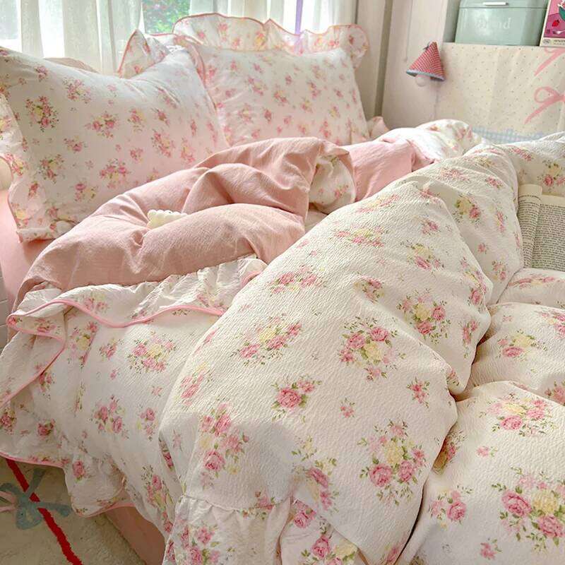 Ruffles Bedding Floral Style Duvet Cover Pillowcase with Bedsheet Skin-friendly Bed Linen Set Girls Room Bedclothes XJ260206