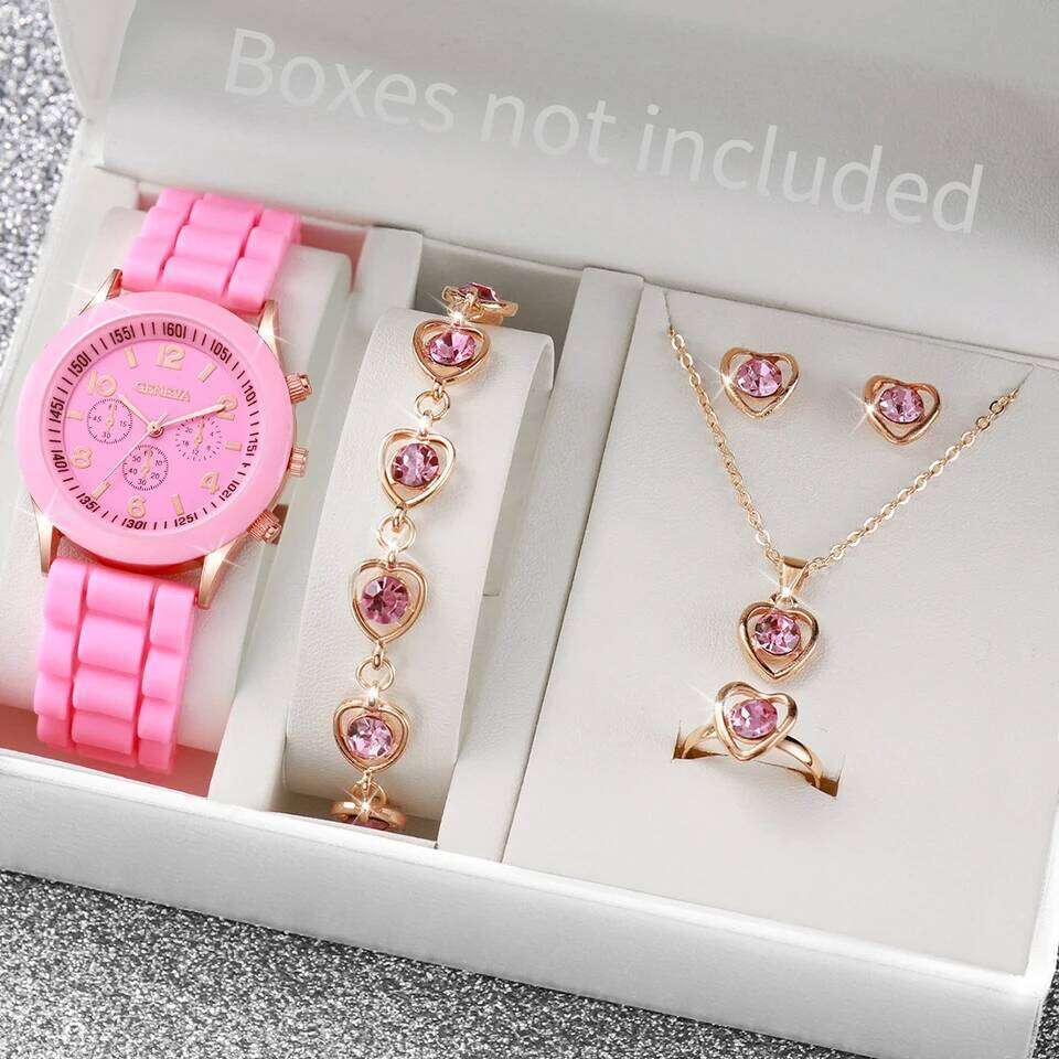5/6PCS Fashion Women Watches Casual Silicone Band Ladies Quartz Watch Jewelry Set Relogios Feminino Girls Clock GiftWithout Box Z260206