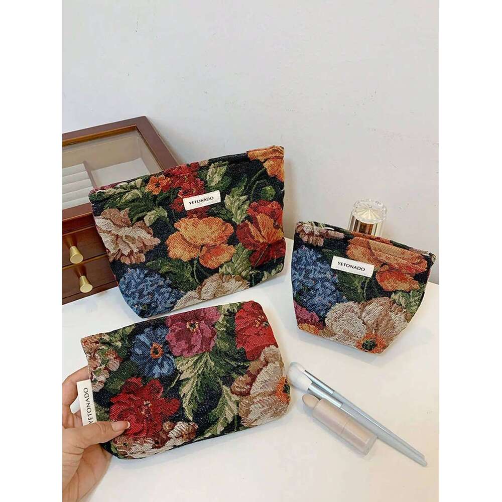 1pc/set Black bottom oriole tail flower multifunctional daily makeup storage bag, portable toiletry bag Y260206