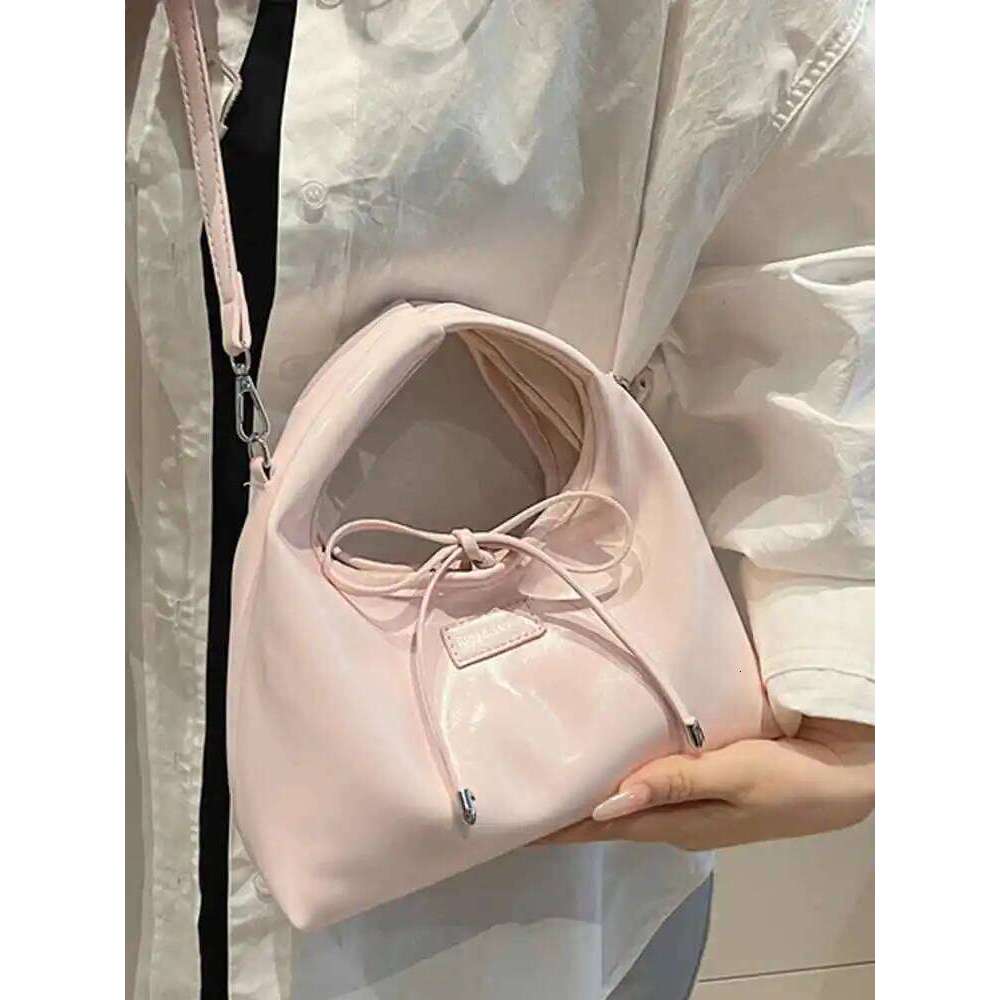 Light Yellow Ins Handbag Women's Trendy Bow Decoration One Shoulder Bag Spring Summer New Versatile PU Leather Crossbody Pack Y260205