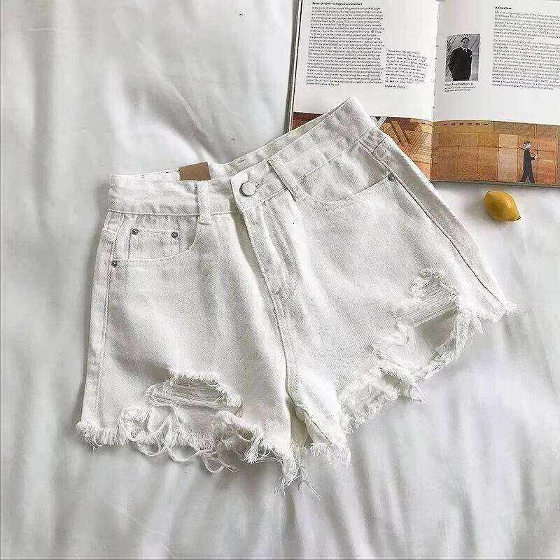 Korean Denim Shorts Women Summer Fashion Casual High Waist Ripped Jeans Pocket Tassel Y2K Hot Pants Streetwear Blue Trousers C260206