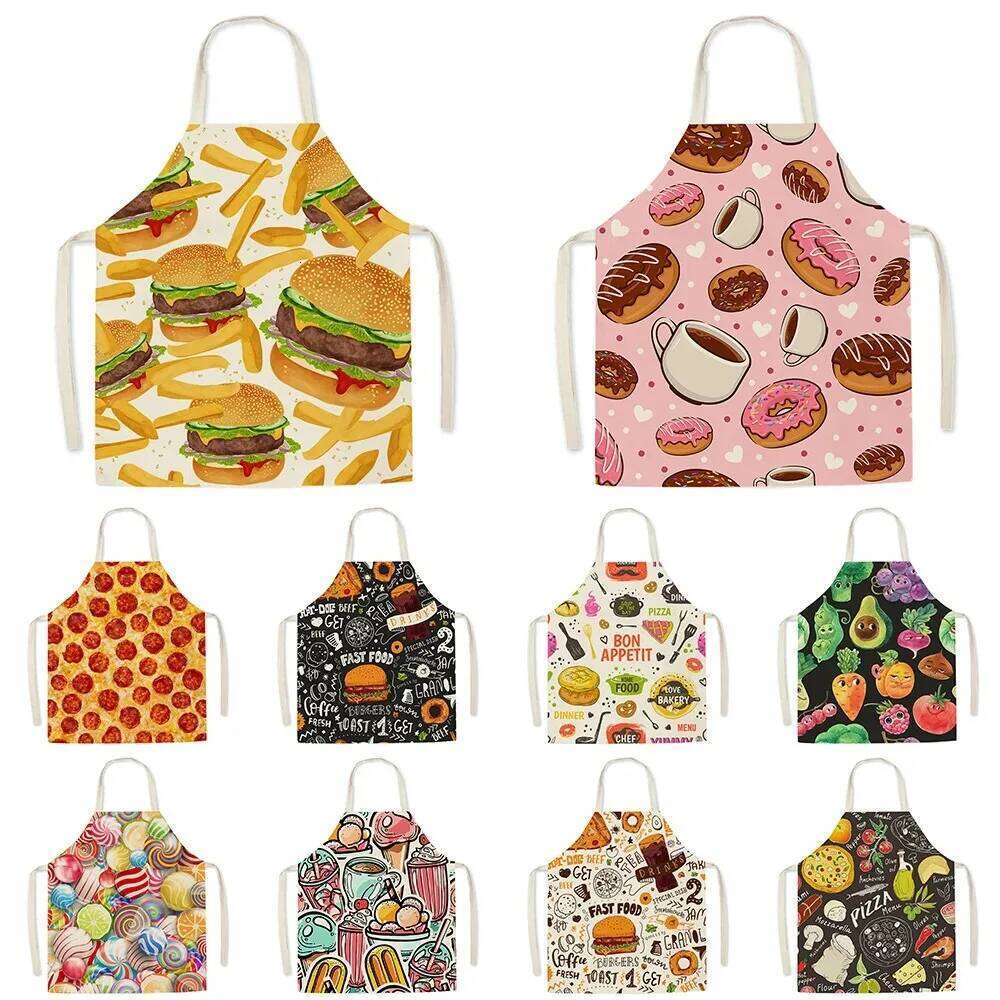 Cute gourmet burger fries pizza pattern men and children sleeveless bib for women kitchen cooking apron S260205