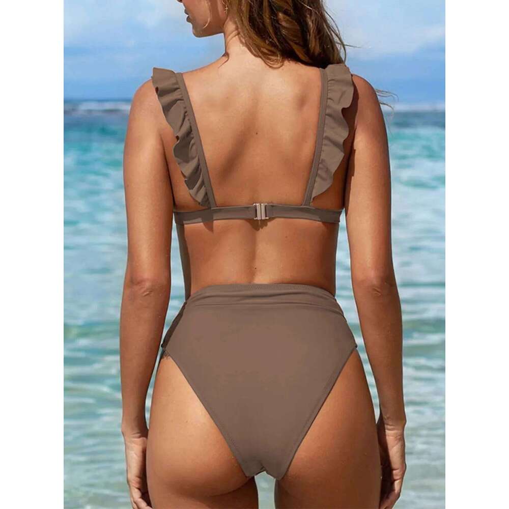 New Solid Color Bikini Swimsuit Women's Sexy Pleated Multi-Color Swimwear Z260206