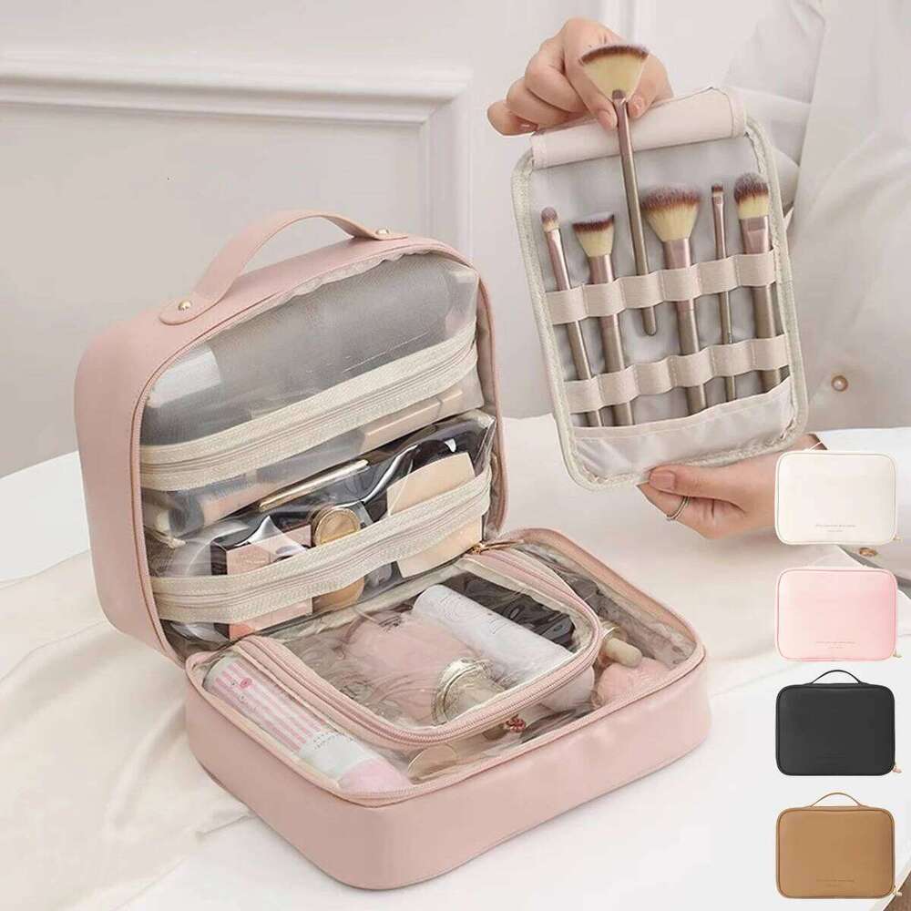 Large Capacity Makeup With Handle Simple Elegant Style Cosmetic Storage Bag Portable Travel Toiletries Organizer Y260206
