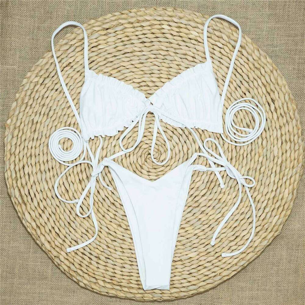 Women's split swimsuit personalized pleated Lace Up Bikini 9722 Z260206