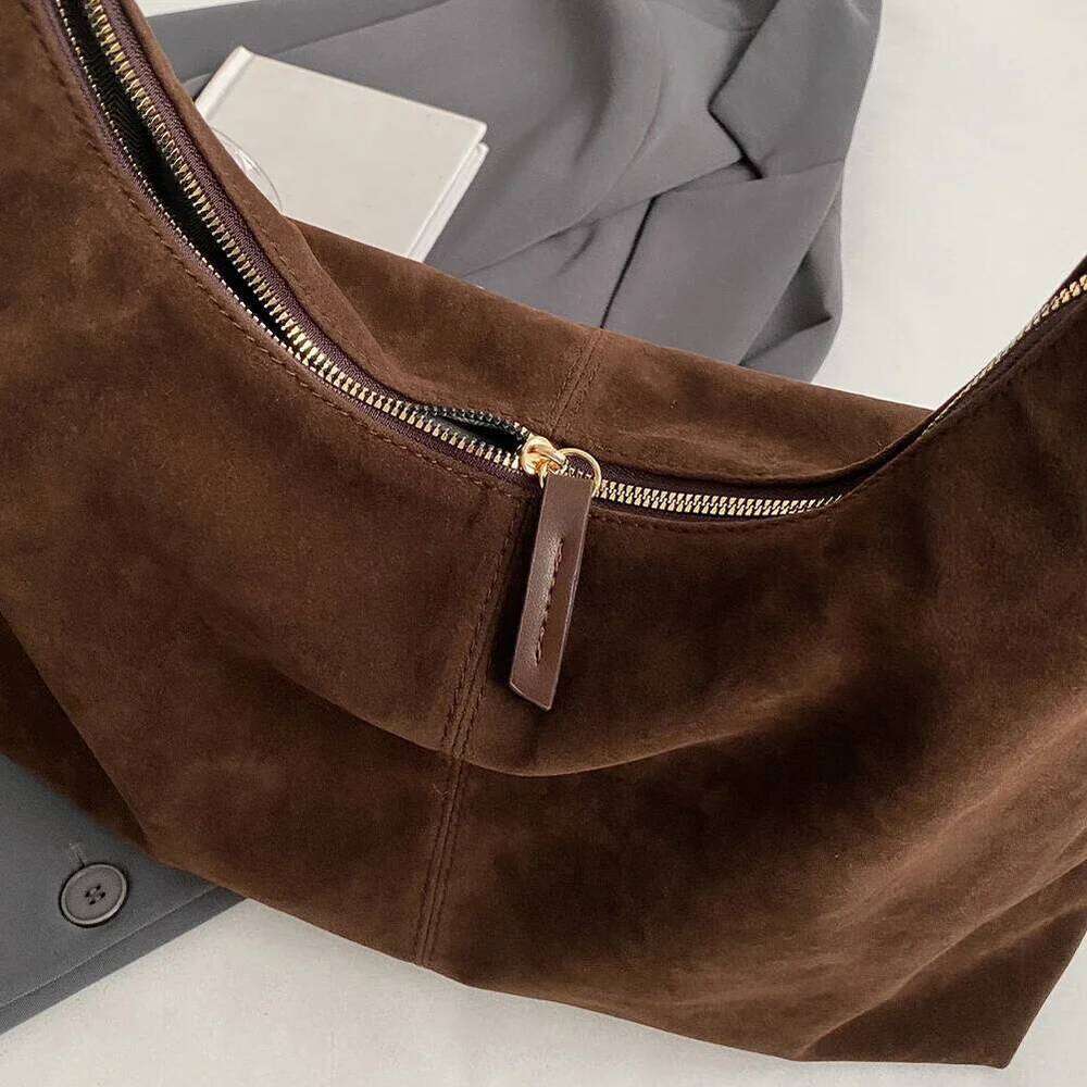 Women Suede Shoulder with Zipper Hobo Bags Large Capacity Handbag Slouchy Commuter Travel Bag Purses and Handbags Y260205
