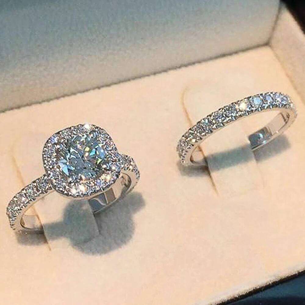 Huitan High Quality Geometric Cubic Zirconia Sets Rings Fashion Jewelry for Women Eternity Wedding Trend Engagement Accessories W260206