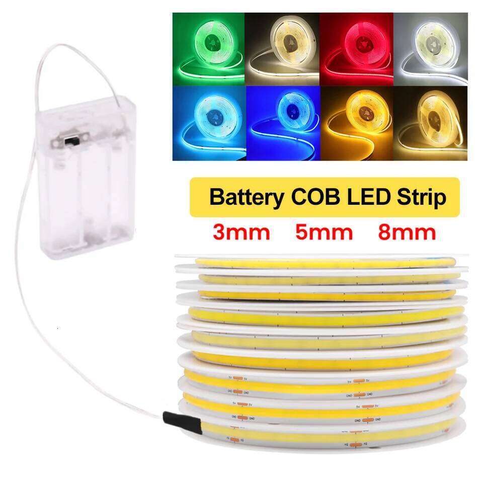 5V Strip 3mm 5mm 8mm Width 320LEDs/m High Density COB LED Tape AA Battery Powered Linear Lighting White Red Green Blue Z260206