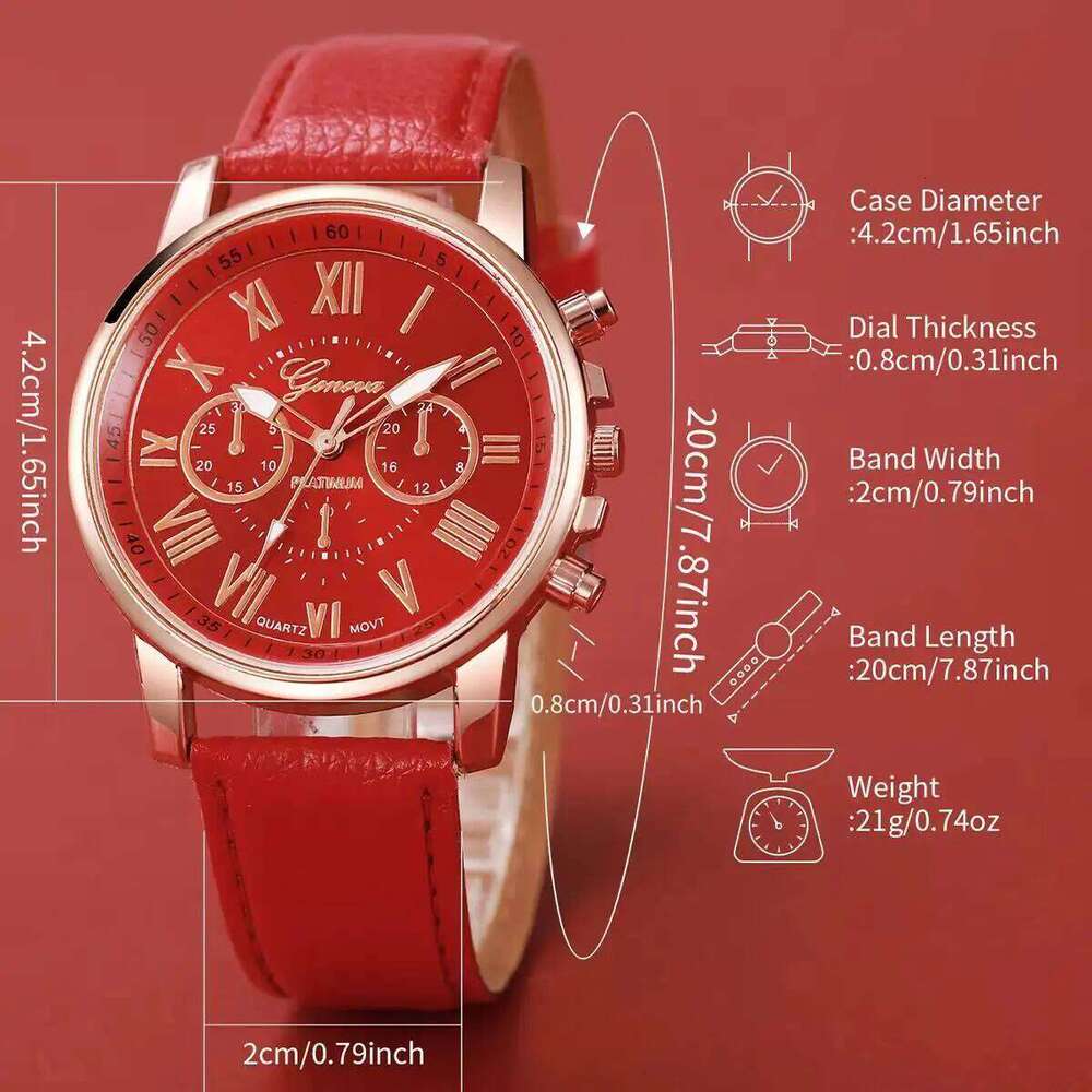 5PCS/Set Fashion Roma Dial Women Quartz Watch Casual Leather Strap Wristwatches Rhinestone Jewelry Set Reloj MujerWithout Box Z260206