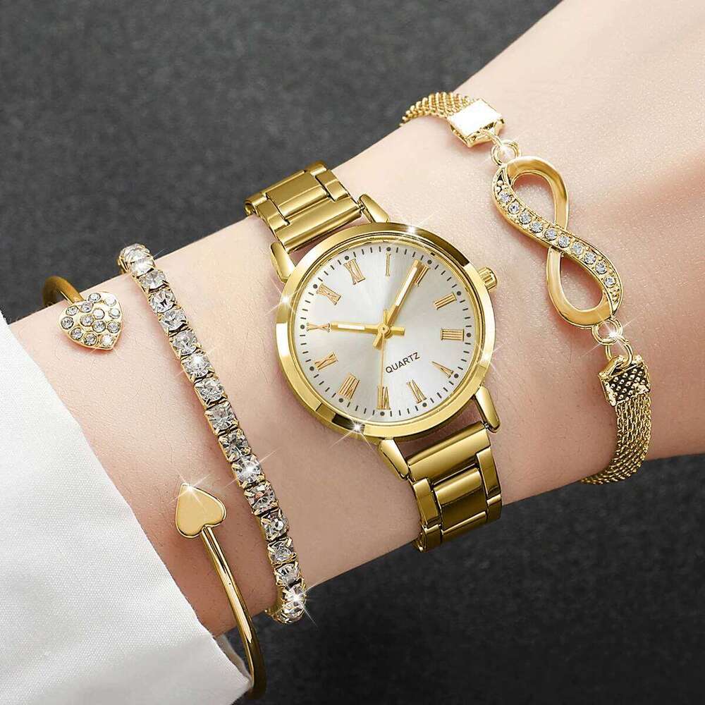 4PCS Fashion Women Watches Rhinestone Bracelets Set Alloy Strap Ladies Quartz Wristwatch Reloj Mujer Girls Clock Without Box Z260206