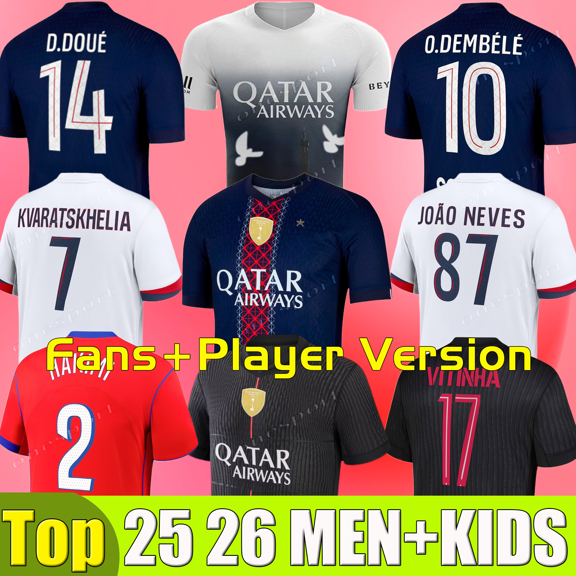 25 26 maillot PSGes O.DEMBELE D.DOUE KVARATSKHELIA 2025 soccer jersey PARIS Barcola HAKIMI SKRINIAR Mens kids kit home away 3rd paris st germain jersey JOAO NEVES PACHO