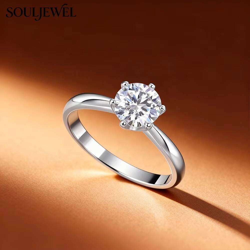 S925 Sterling Silver Classic Six Prong Moissanite Ring With Round Brilliant Cut Timeless Solitaire Jewelry Everyday Party Use