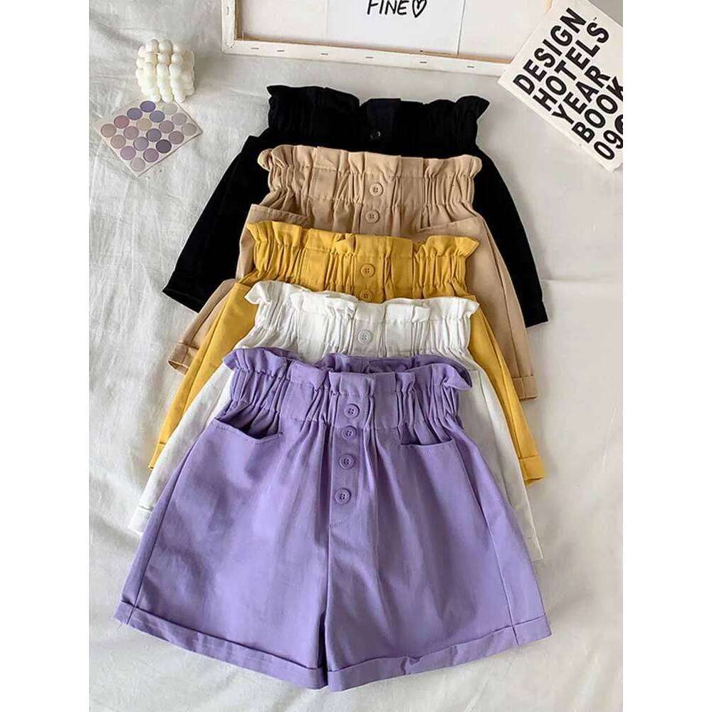 2025 Summer Elegant High Waist for Women's Casual Solid Color Wide Leg Loose Cotton Shorts with Belt Sweet Girl XJ260206