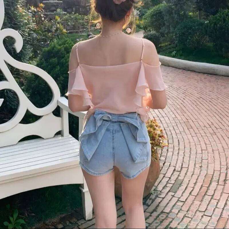 Summer New Women Bowknot Fashion Denim Shorts Pant High Waist Bottoms Casual Pockets Sexy Short Jeans C260206