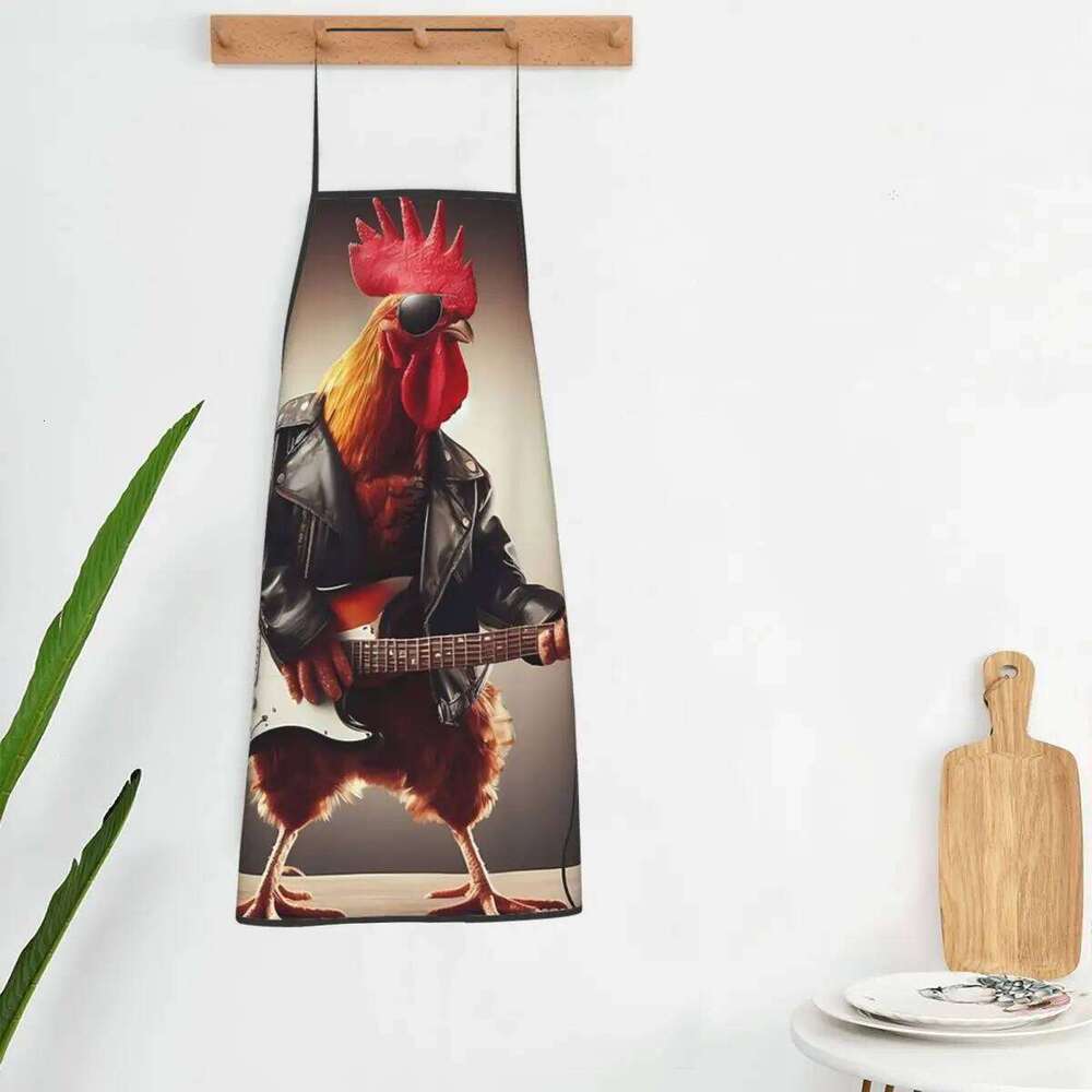 Playful Rooster Playing Guitar Aprons Chef Baking Tablier Sleeveless Bib Kitchen Cleaning Pinafore for Women Men Painting S260205 d54