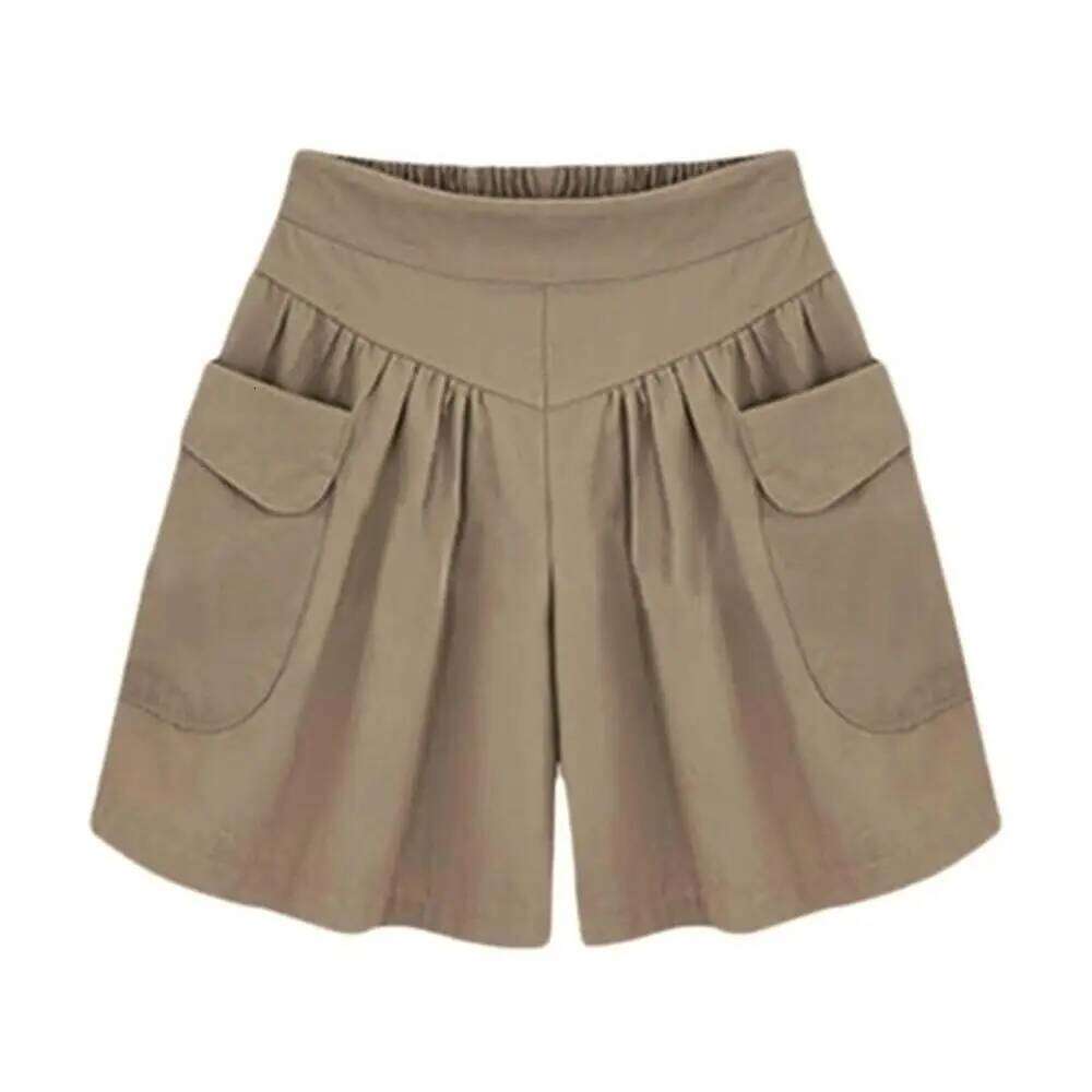 Wide Leg Sports Pants Summer Women Solid Color Elastic Waist Casual Loose with Pocket Female Shorts Women's XJ260206
