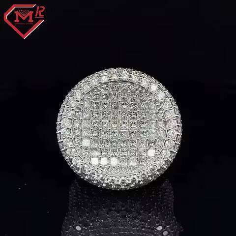 Rapper Diamond Fully Iced Out Round Hip Hop 925 Sterling Silver Vvs Moissanite Ring