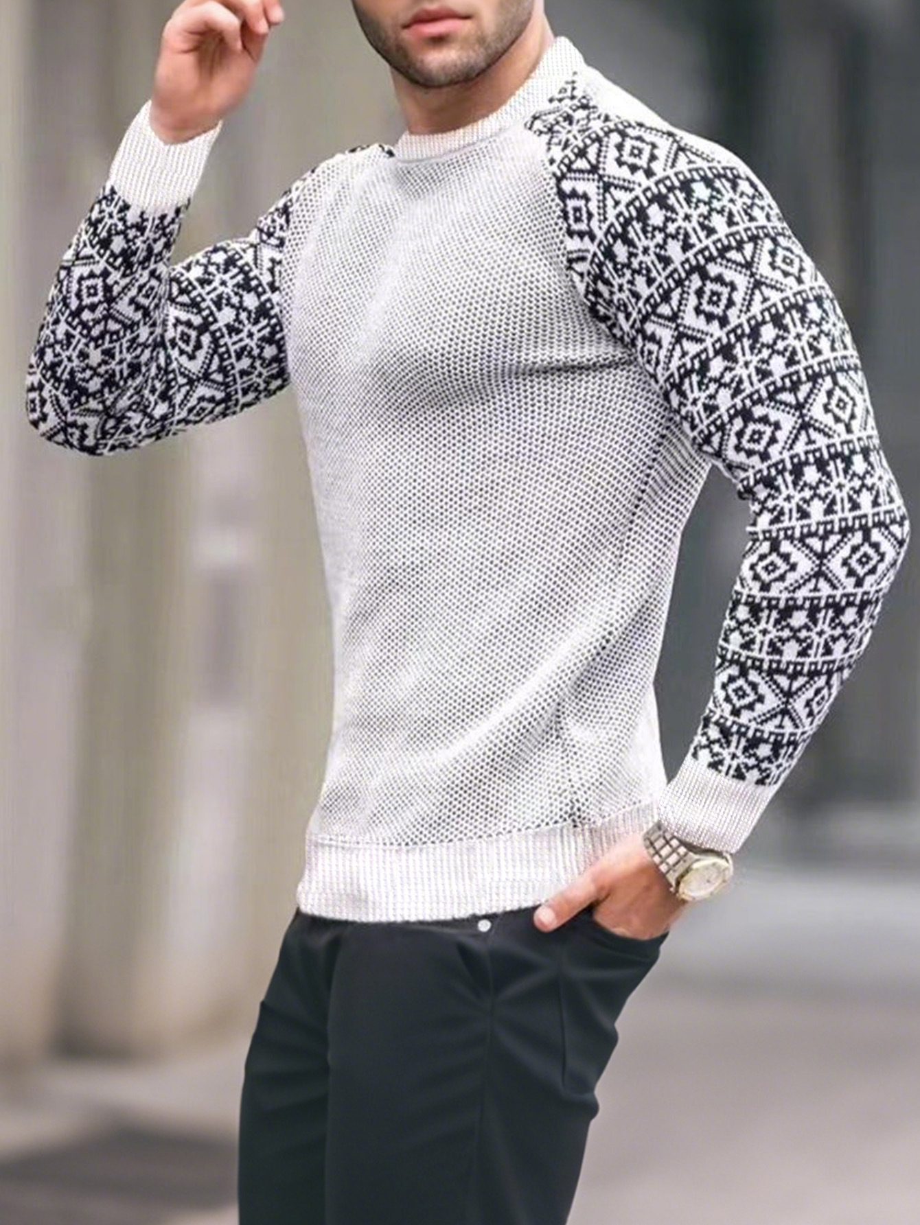 Men's Waffle Knit Long Sleeve Base Layer T-Shirt, Pullover 2-Piece Casual Set, Premium Feel Men's Loungewear