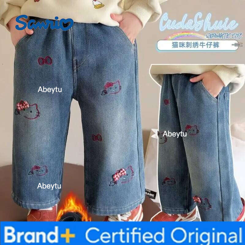Sanrio Hello Kitty Girls Straight Leg Jeans Long Pants Casual Autumn Winter Kids Trousers Toddler Loose Fit Stylish New 2026 H260206