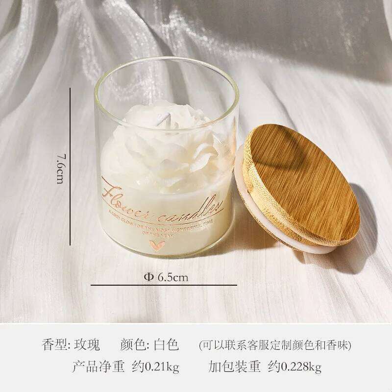 Simulated Peony Flower Glass Cup Wax Light Fragrance Scented Candle Ins Atmosphere Interior Decoration S260205