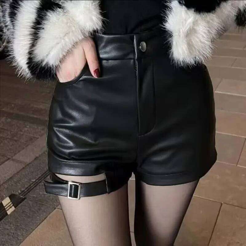 Sexy Black Pu Leather 2025 Women's Autumn Winter Tight Gothic High Waist Shorts Street Fashion Y2K Hot Girl Outfit XJ260206
