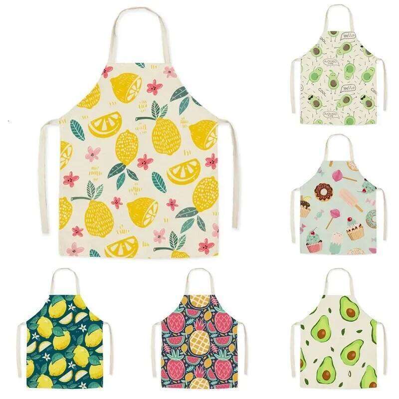 Cartoon Food Print Fruit Pattern Parent-child Sleeveless Linen Stain Resistant Apron Kitchen Cooking Accessories S260205
