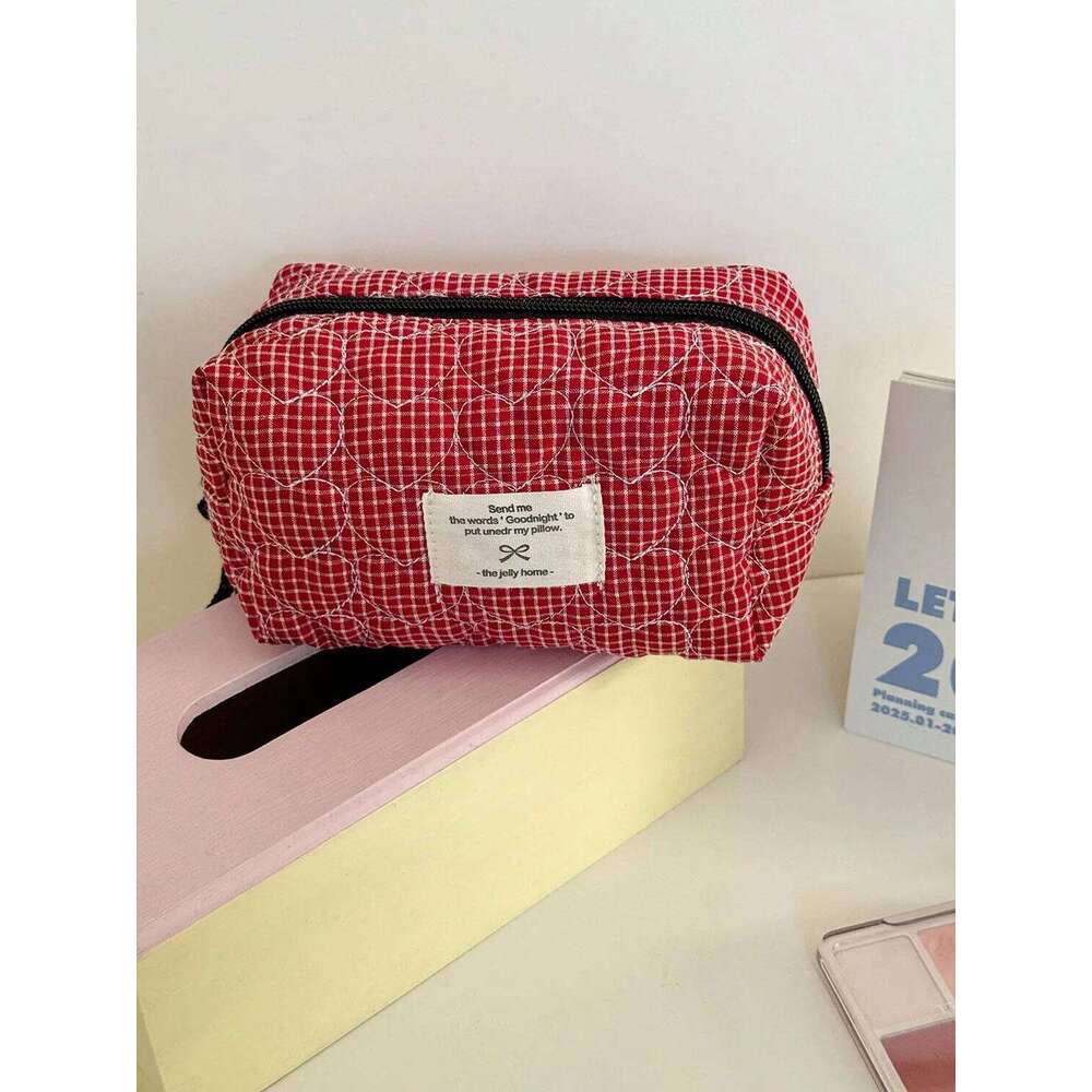 1pc/set Love Lattice Quilted Portable Storage Large Capacity Bag, Multi-function Makeup Bag Y260206