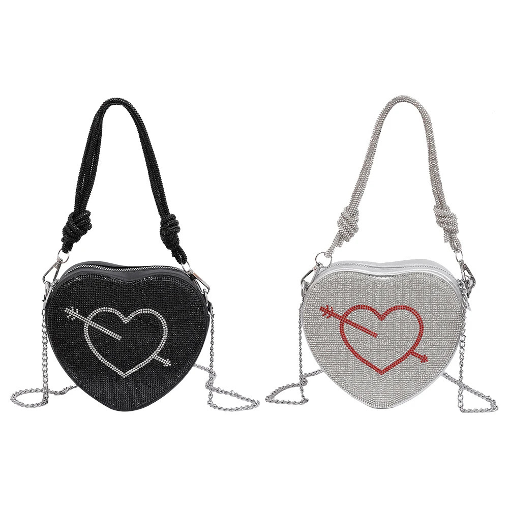 Crossbody Purse for Women Heart Shape Handbag PU Leather Rhinestone Crossbody Bag with Inner Pocket Clutch Purse for Work Travel 260129
