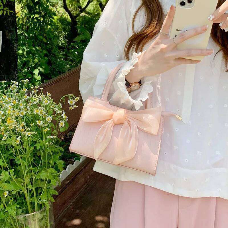 Women's Handbags Bow Pattern Sweet Girls Underarm Bag Fashion Pu Female Small Shoulder Messenger Bags Square Tote Purses Y260205