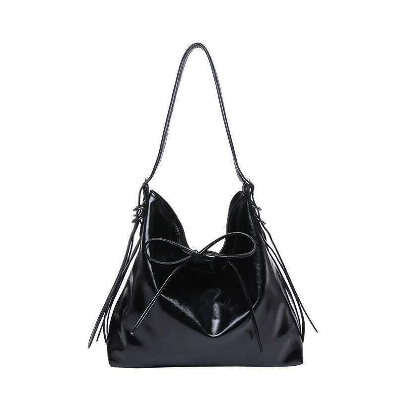 Vintage Large Capacity Tote Shoulder Bow Crossbody Bag for Women Fashionable Versatile Designer Bags Y260205